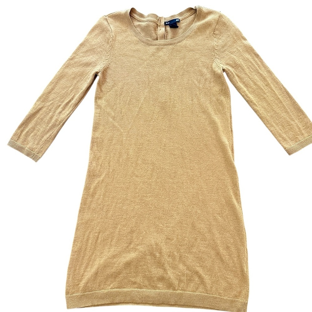 H&M Sweater Dress Womens Small Tan Excellent Long Sleeve Button Back Knit